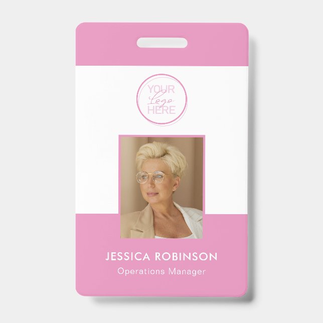 Badge de sécurité avec photo d'employé rose et log (Avant)