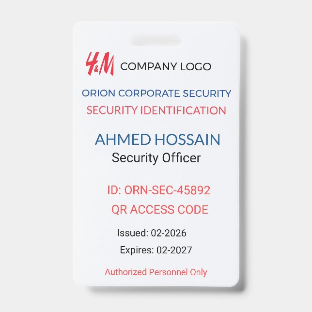 Badge de sécurité | Badge d'entreprise – QR ID (Avant)