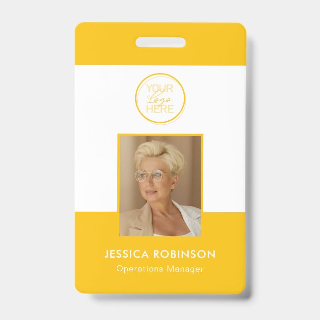 Badge de sécurité jaune avec photo et logo pour em (Avant)