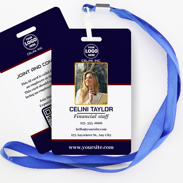 Badge de sécurité noir avec photo et code QR (Black & White Security ID Badge with Photo & QR Code)