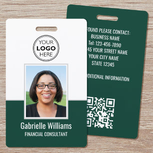 Badge de sécurité QR vert pour employés avec photo