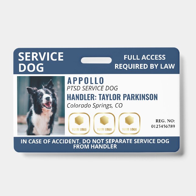 Badge de service pour chien de service Navy White  (Avant)
