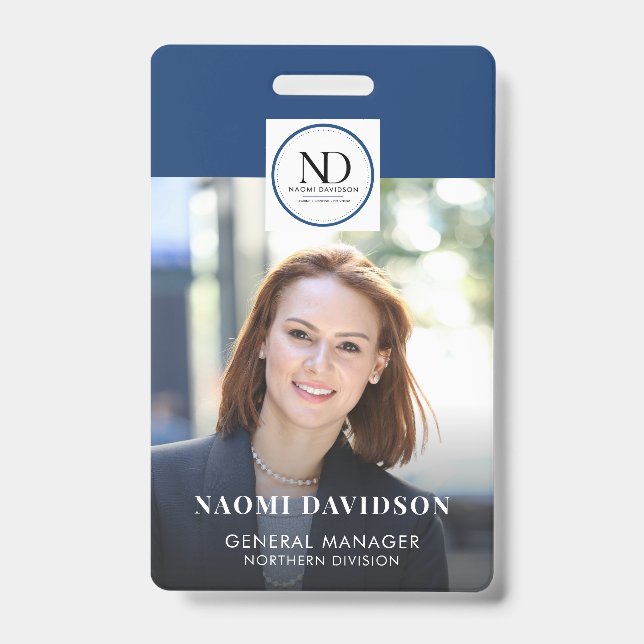 Badge de société de photo d'employé bleu (Avant)
