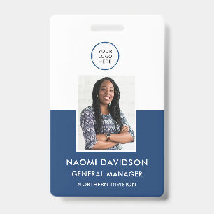 Badge de société de photo d'employé bleu marine