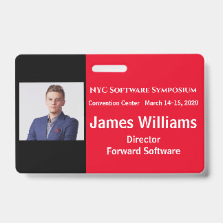 Badge de symposium horizontal rouge, blanc, noir