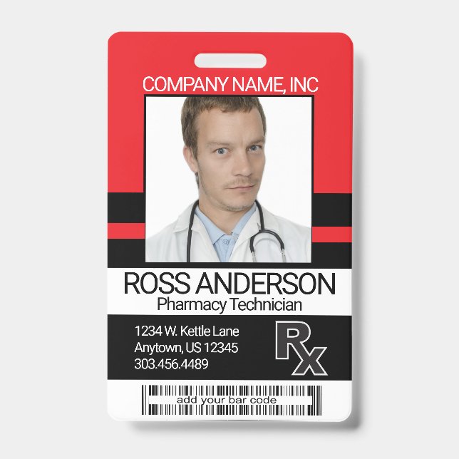 Badge de Technicien en Pharmacie - Rouge et Noir (Avant)