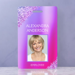 Badge de travail scintillant ombré rose violet pou