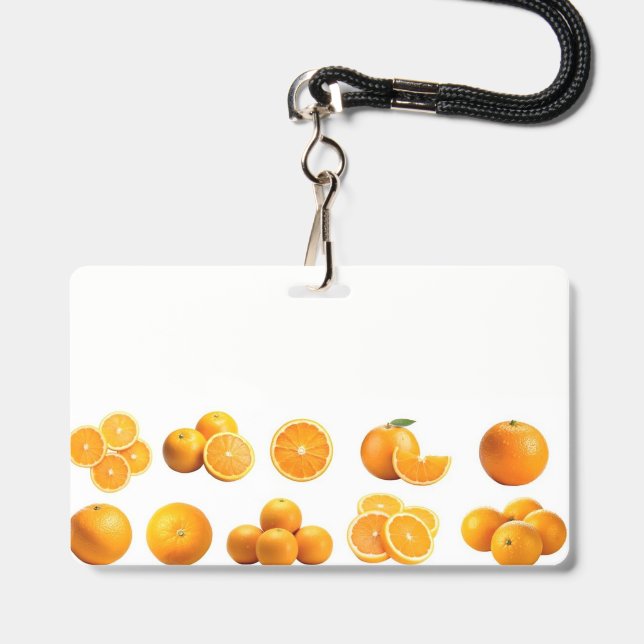 Badge de vendeur d'oranges (Avant avec lanière)