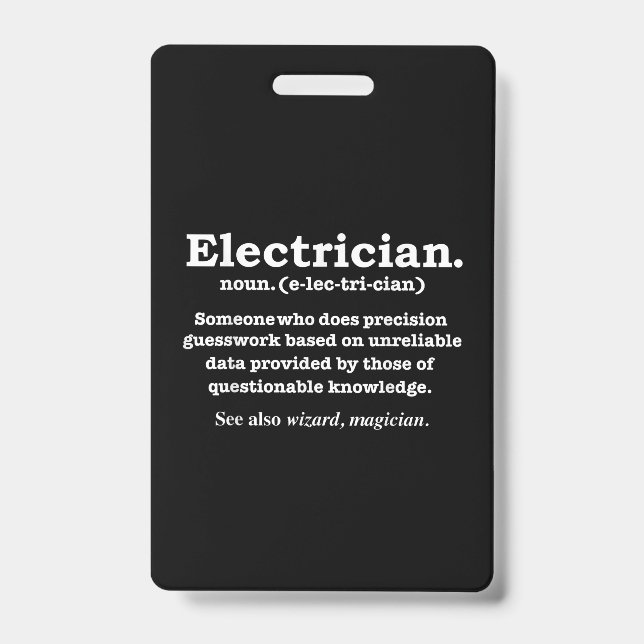 Badge Définition d'électricien drôle Cadeau de remise de (Avant)