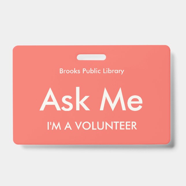 Badge Demander pour les bénévoles Rouge Corail (Avant)