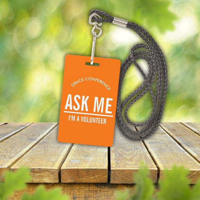 Badge « Demandez-moi, je suis bénévole » Orange (Créateur téléchargé)