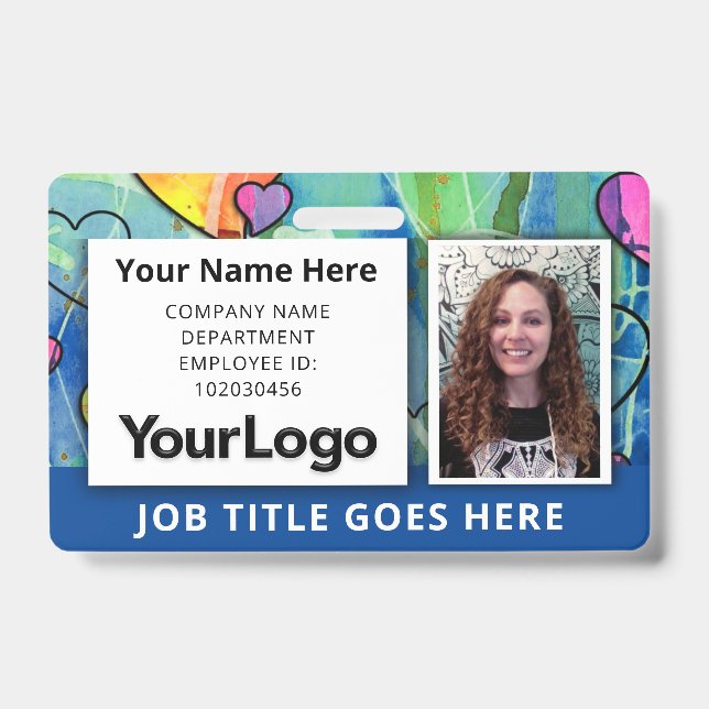 Badge d'employé à aquarelle néon – Accent bleu Th (Avant)