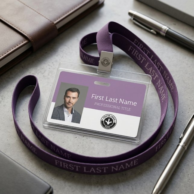 Badge d'employé de logo photo moderne lavande blan (Créateur téléchargé)