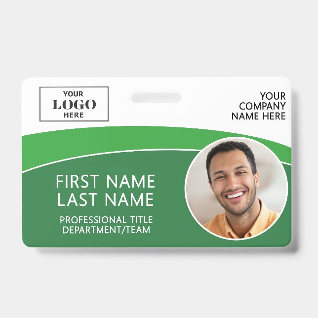 Badge d'employé moderne avec photo, logo et code-b (Avant)