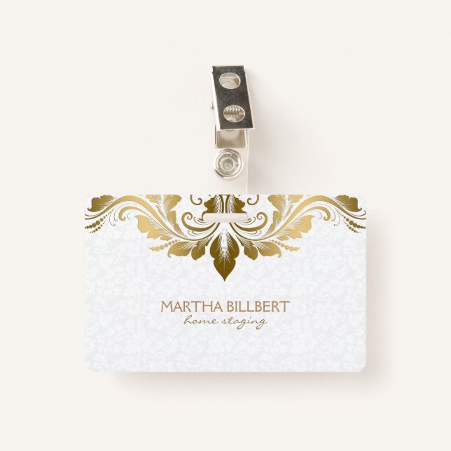 Badge Dentelle Tourbillonnant or (Devant avec clip)