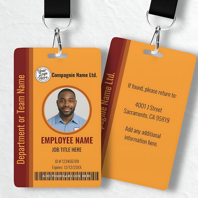 Badge d'entreprise personnalisable Orange avec pho (Orange Customizable Company ID Badge with Photo)