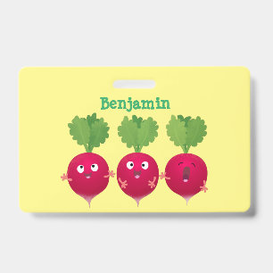 Badge Des radis mignons chantant des légumes de dessin a