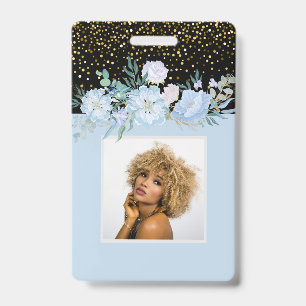 Badge Design Own Blue Floral Business ou Event Stationer