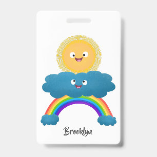 Badge Dessin animé arc-en-ciel nuage soleil mignon heure