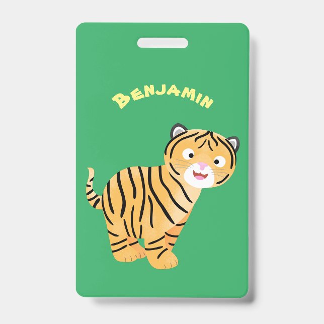 Badge Dessin animé de jeune tigre heureux mignon (Avant)