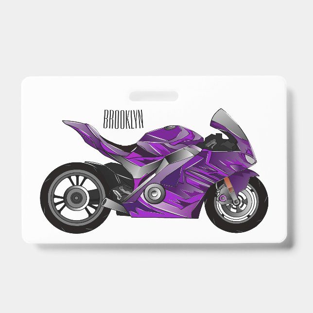 Badge Dessin animé de moto de sport violette  (Avant)