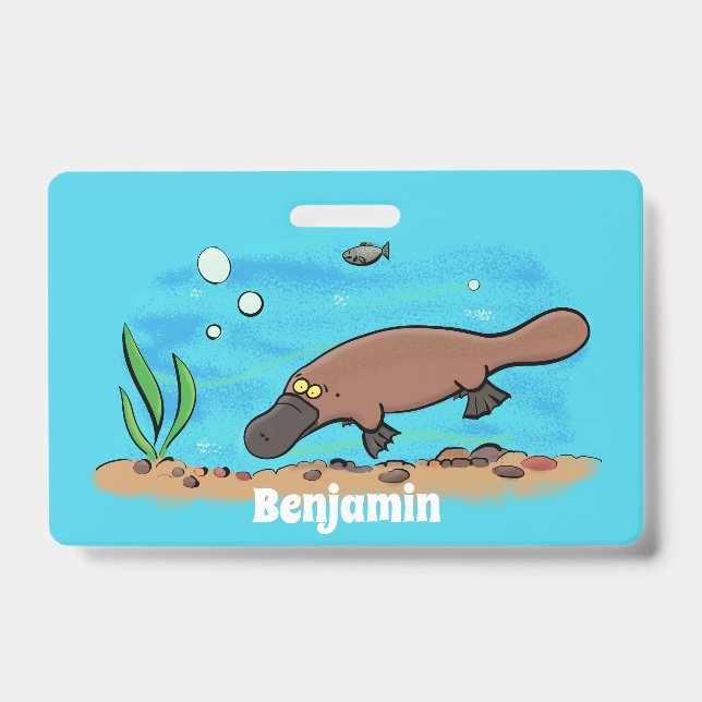 Badge Dessin animé de platypus mignon nageant (Avant)