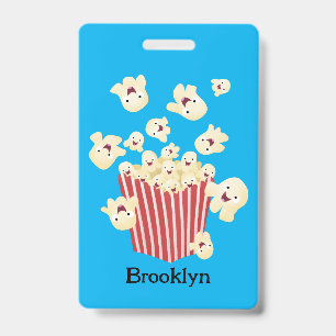 Badge Dessin animé de pop-corn sautant mignon et drôle