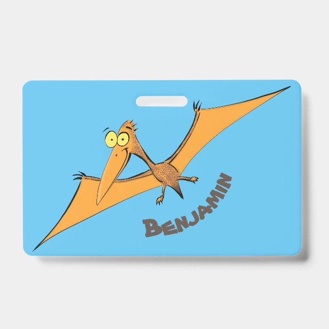 Badge Dessin animé de ptérodactyle orange mignon drôle v (Avant)