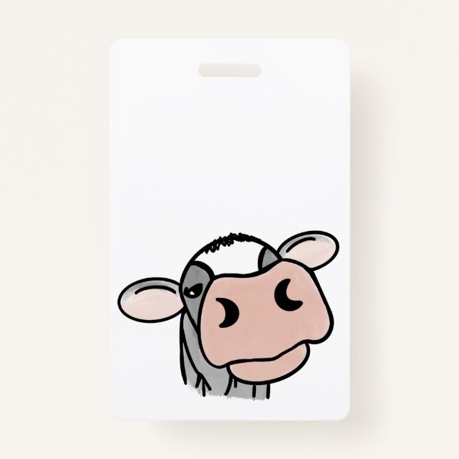 Badge dessin animé vache noir blanc rose baiser gris ani (Devant)