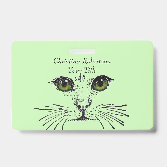 Badge Dessin Joli visage de chat yeux lumineux vert clai (Front)