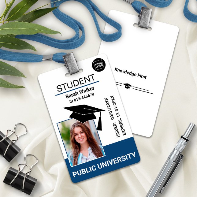 Badge d'étudiant de l'université scolaire – Bleu (Student Photo ID School University Badge – Blue)