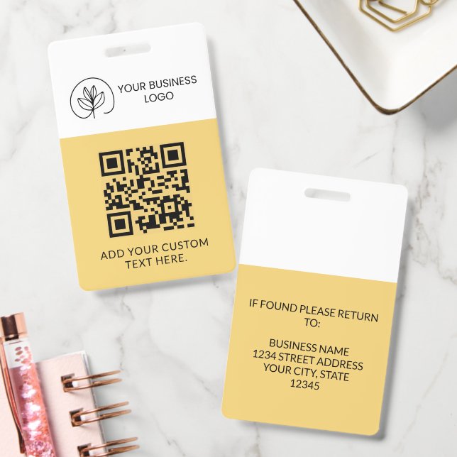 Badge d'événement Jaune Clair Code QR personnalisé (Bureau)