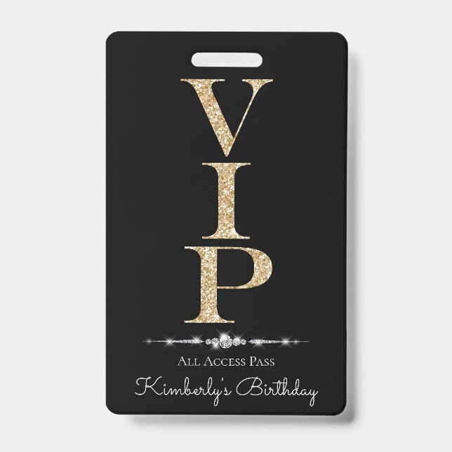 Badge Diamants glamour noir Parties scintillant or VIP L (Avant)