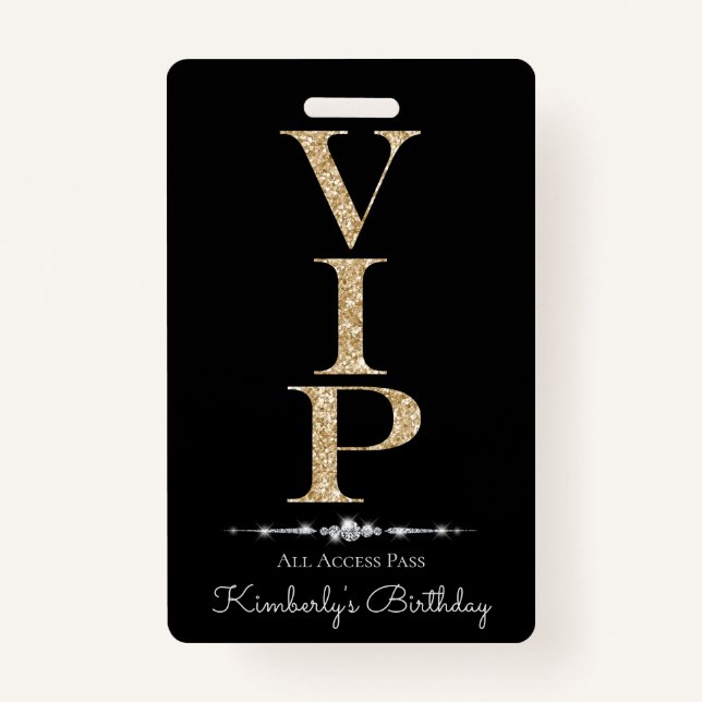 Badge Diamants glamour noir Parties scintillant or VIP L (Devant)