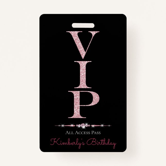 Badge Diamants glamour noir Parties scintillant rose VIP (Devant)