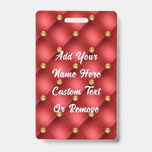 Badge Diamants rouges en or Tufted Nom personnalisé Badg