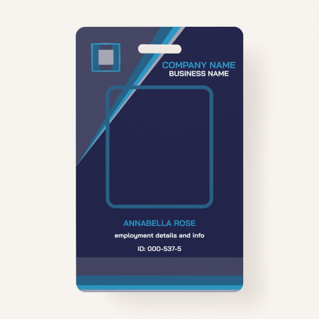 Badge d'ID d'entreprise moderne en bleu profond (Devant)
