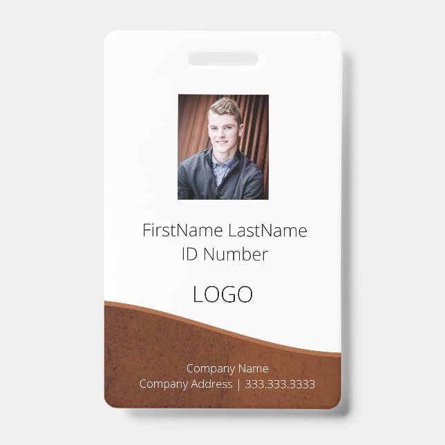 Badge d'ID employé Brown rustique avec code barre (Avant)