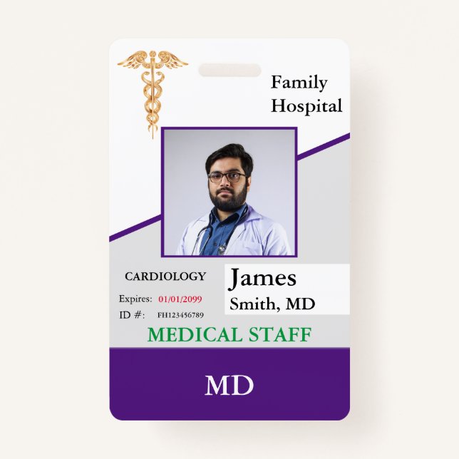 Badge d'ID employé Médicale personnalisé + code-ba (Devant)