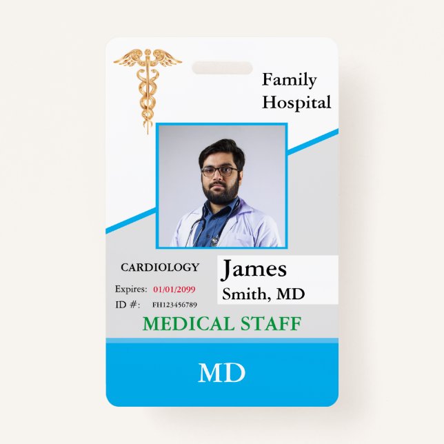Badge d'ID employé Médicale personnalisé + code-ba (Devant)