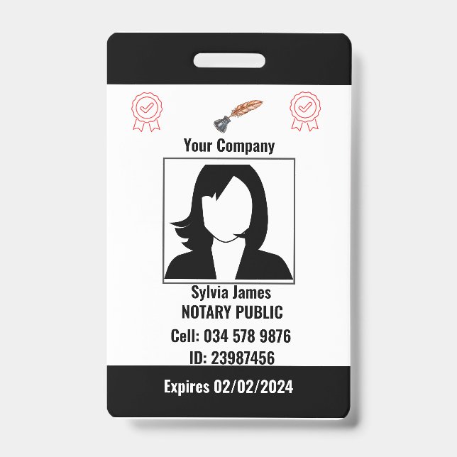 Badge d'ID employé noir et blanc customisé (Avant)