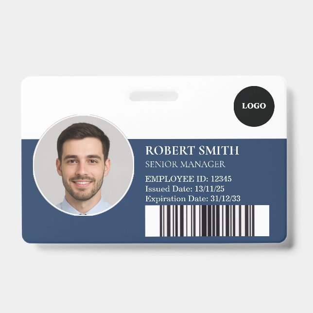 Badge d'ID employé personnalisé avec photo et code (Face)