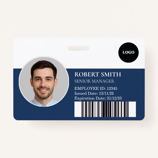 Badge d'ID employé personnalisé avec photo et code (Devant)