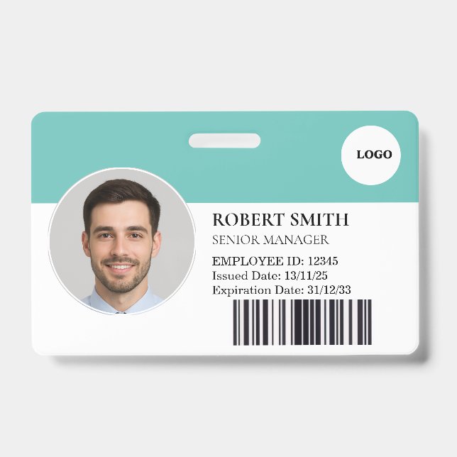 Badge d'ID employé personnalisé avec photo et code (Face)