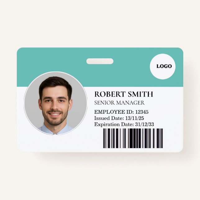 Badge d'ID employé personnalisé avec photo et code (Devant)