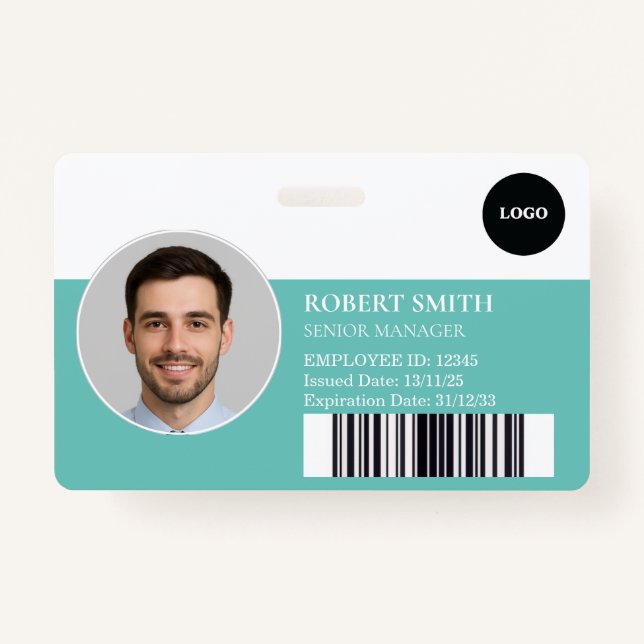 Badge d'ID employé personnalisé avec photo et code (Devant)