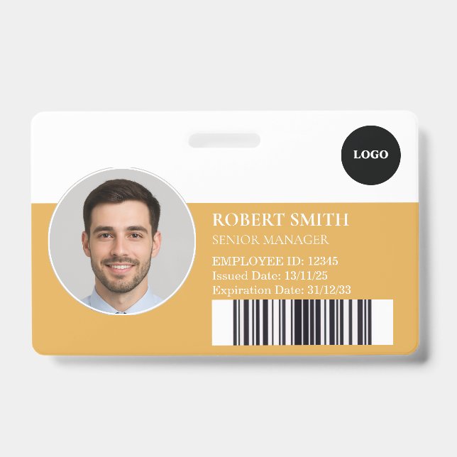 Badge d'ID employé personnalisé avec photo et code (Face)