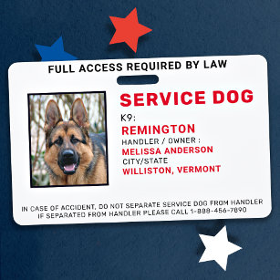 Badge d'ID photo de chien de service personnalisé