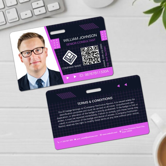 Badge d'ID photo de code QR violet | Employé (Créateur téléchargé)