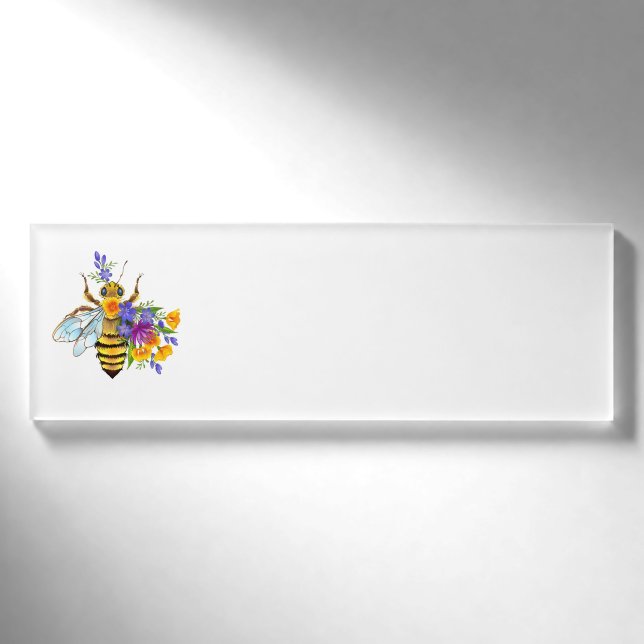 Badge D'identification Abeille à fleurs avec plantes sauvages (Devant)